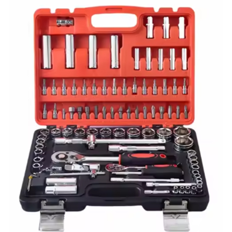53pcs Socket Wrench Set Drive Socket Set With 1/4 Inch Ratcheting Wrench Plastic Toolbox Storage Case For Automotive Repair And Home Use, Without Battery